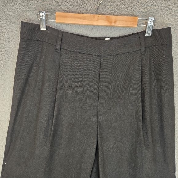 Vince Womems Linen Blend Pants Sz L Black Straight Wide Leg Elastic Back Waist - Picture 2 of 13